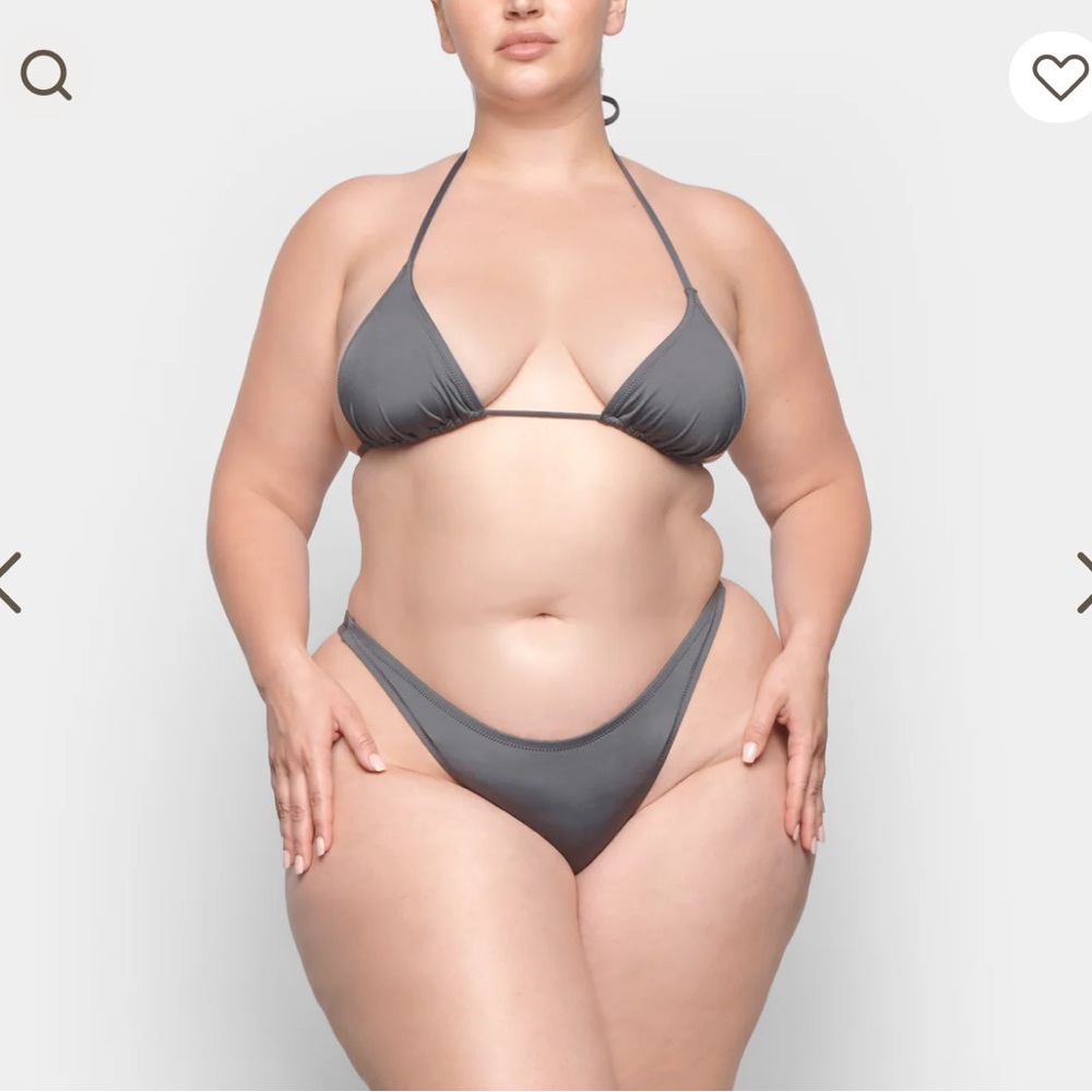 SKIMS | 2 pc SET Bikini Swim Triangle Top + Swim Thong in Gunmetal L